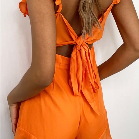 Bright Orange Tie Back Playsuit - Picture 3 of 7